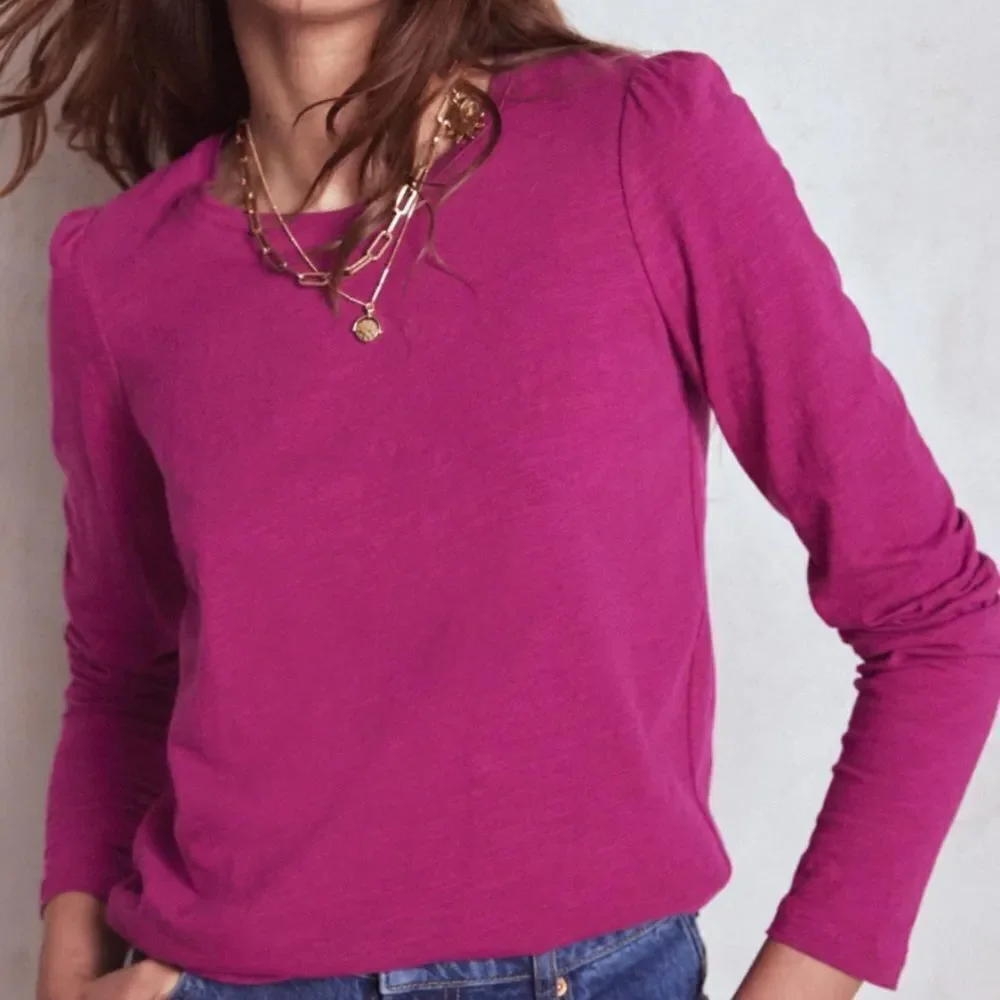 Boden basic Cotton & Modal Crew Long Sleeve Top in Rich Magenta size 4-like new!